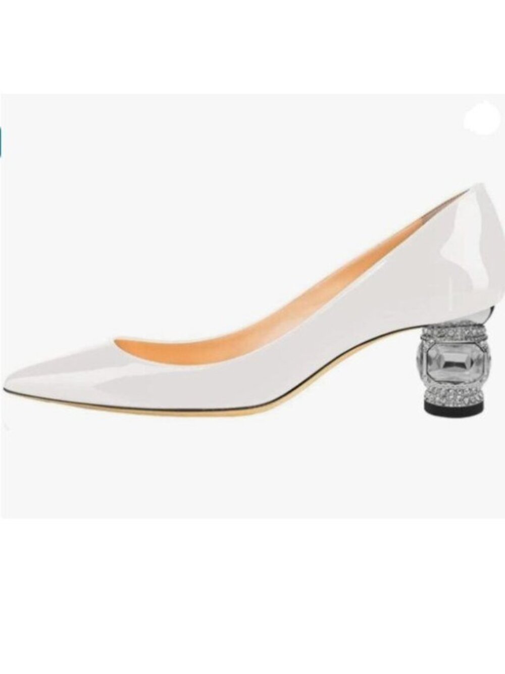 FSJ Women Bridal Pointed Toe Chunky Block Low Heel Crystal Pumps White